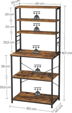 Merkloos Segenn's Irish2 Keukenkast - Keukenrek - Met 6 Haken En Metalen Frame - Industrieel - Vintage Bruin-Zwart 80 X 40 X 167 Cm -WerkPro Verkoopwinkel 772x1200 2