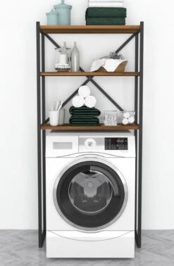 Badkamerrek - Doucherek - Walnoot - Wasmachine Rek – Wasmachine Ombouw - Opbergrek Voor Boven Wasmachine - Wasmachine Kast - Wasmachine Meubel - Kast Voor Wasmachine - Opbergrek Wasmachine -WerkPro Verkoopwinkel 785x1200 5