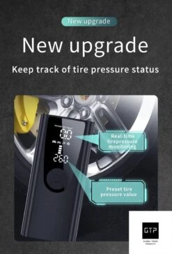 GTP Draagbare Luchtcompressor - Elektrische Bandenpomp - Luchtcompressor Oplaadbaar - Fiets Motor Auto En Ballen - Powerbank - Zaklamp -WerkPro Verkoopwinkel 814x1200