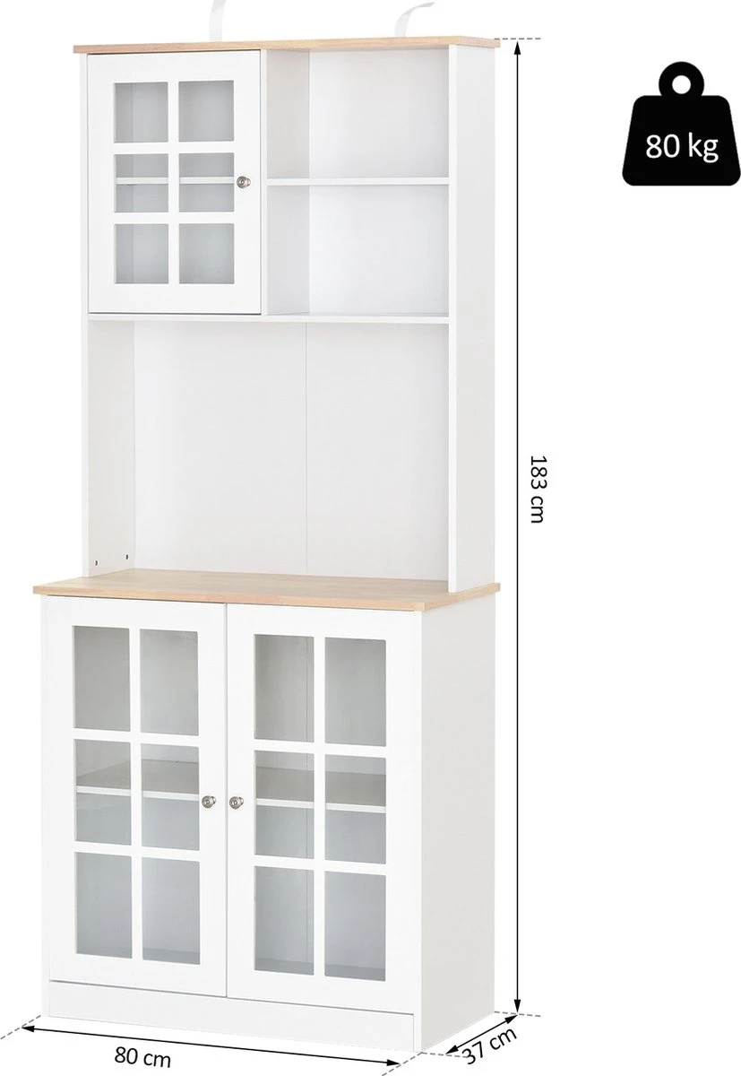 HOMCOM Keukenkast Met Werkblad, Servieskast, Vitrinekast, Glazen Deur, MDF, Wit 835-209V01 8 HOMCOM Keukenkast Met Werkblad, Servieskast, Vitrinekast, Glazen Deur, MDF, Wit 835-209V01 - Afbeelding 6