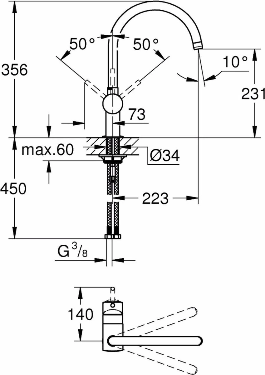 GROHE Minta Keukenkraan Mat Zwart - C-uitloop - Draaibaar - 32917KS0 6 GROHE Minta Keukenkraan Mat Zwart - C-uitloop - Draaibaar - 32917KS0 - Afbeelding 4