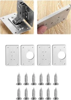Scharnier Reparatie Plaat - 2 Stuks - Inclusief 12 Schroeven - RVS - Reparatieplaat - Set - Scharnier Plaat - Keukenkastje - Kast