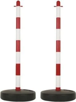 Perel Set Afzetpalen, Voor Tijdelijke Afzettingen, Evenementen, Horeca En Openbare Ruimtes, Met Opvulbare Voet, Rood/wit, 2 Stuks