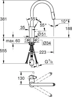 GROHE Eurosmart Cosmopolitan Keukenkraan - Met Uittrekbare Handdouche - 2 Straalsoorten - Hoge Draaibare Uitloop - Chroom -WerkPro Verkoopwinkel 896x1200 5