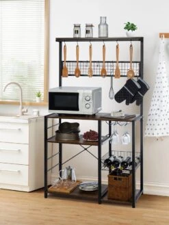 Homimaster Keukenkast-Industrieel Keukenonderkasten Met 12 Haken - Groot Vrijstaand Keukenplank Voor Magnetron En Kookgerei - Afmetingen 90 X 40 X 160 Cm - Vintage Bruin En Zwart -WerkPro Verkoopwinkel 900x1200 41