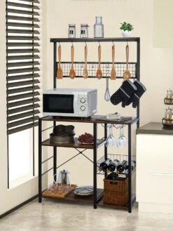 Homimaster Keukenkast-Industrieel Keukenonderkasten Met 12 Haken - Groot Vrijstaand Keukenplank Voor Magnetron En Kookgerei - Afmetingen 90 X 40 X 160 Cm - Vintage Bruin En Zwart -WerkPro Verkoopwinkel 900x1200 42