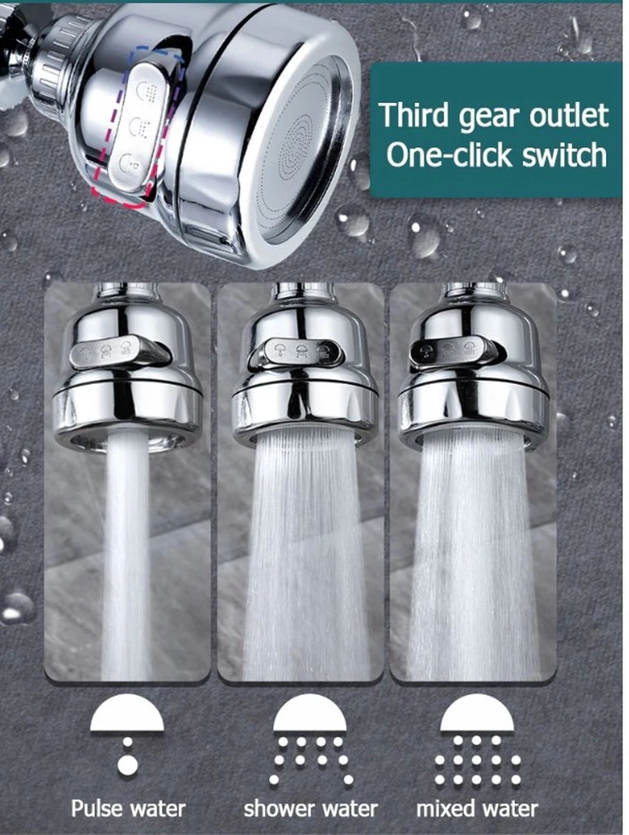 Merkloos Roterende Kraanslang - Waterbesparend - Flexibel Kraan Opzetstuk - 360 Graden Draaibaar - Kraankop - Kraanfilter - Hogedruk Kraan - Sproeikop - Keukenkraan - Kraan Verlengstuk 7 Merkloos Roterende Kraanslang - Waterbesparend - Flexibel Kraan Opzetstuk - 360 Graden Draaibaar - Kraankop - Kraanfilter - Hogedruk Kraan - Sproeikop - Keukenkraan - Kraan Verlengstuk - Afbeelding 5