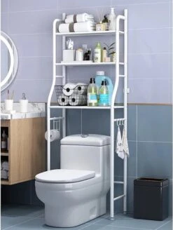 Merkloos Wasmachinekast Wit - Wasmachine Ombouw Kast Voor Wasmachine Badkamer Rek 3 Schappen Zwart 160 X 68 X 25 Cm - Wasmachine Ombouw - Wasmachine Kast - Wasmachine Meubel - Toilet Kast - Wc Meubel - Wc Kast