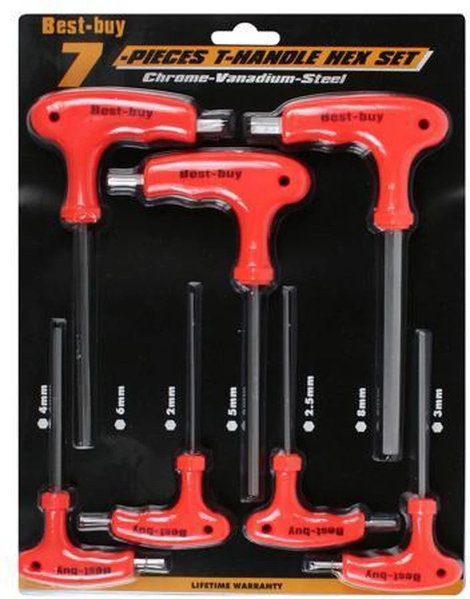 Benson Inbussleutelset - Inbus Met T-greep - 7 Delig 8 Benson Inbussleutelset - Inbus Met T-greep - 7 Delig - Afbeelding 6
