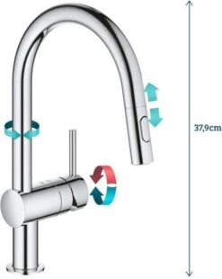 GROHE Minta Keukenkraan - Hoge Draaibare C-uitloop - Uittrekbare Handdouche - 2 Straalstanden - Chroom - 32321002 -WerkPro Verkoopwinkel 956x1200 3