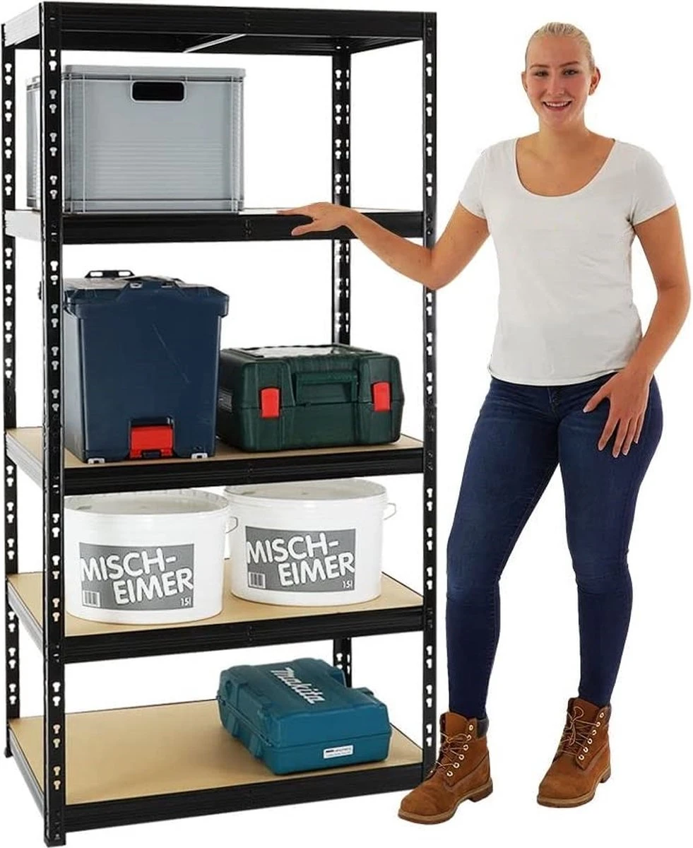 Doogo® Opbergrek XL - Stellingkast - 120 Cm Breed - 5 Jaar Garantie - 180x120x40 Cm - 1000 Kg+ Draagkracht - 200 Kg Per Plank - Monteren Zonder Schroeven - Zwart 17 Doogo® Opbergrek XL - Stellingkast - 120 Cm Breed - 5 Jaar Garantie - 180x120x40 Cm - 1000 Kg+ Draagkracht - 200 Kg Per Plank - Monteren Zonder Schroeven - Zwart - Afbeelding 15