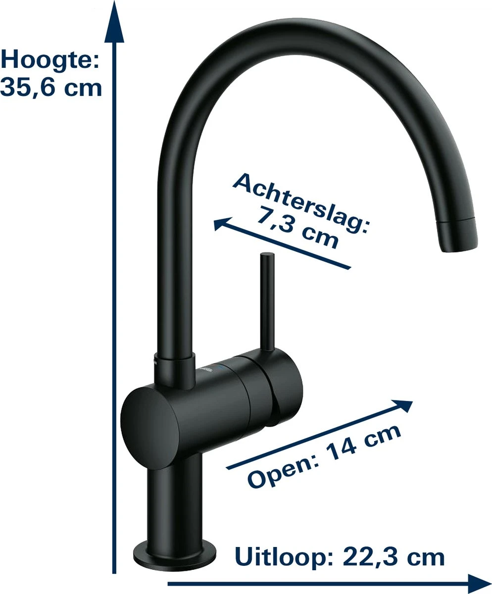 GROHE Minta Keukenkraan Mat Zwart - C-uitloop - Draaibaar - 32917KS0 5 GROHE Minta Keukenkraan Mat Zwart - C-uitloop - Draaibaar - 32917KS0 - Afbeelding 3