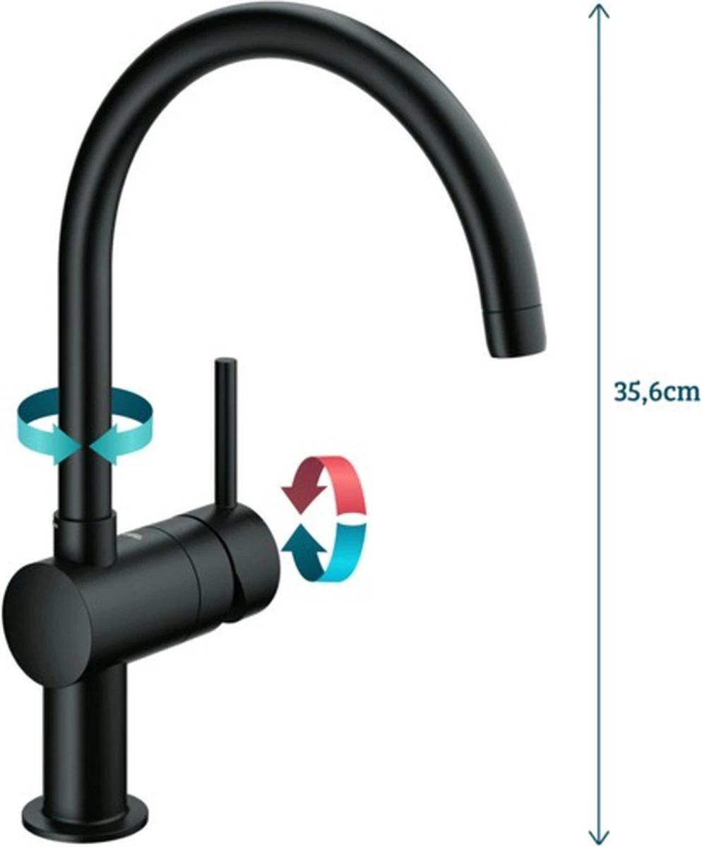 GROHE Minta Keukenkraan Mat Zwart - C-uitloop - Draaibaar - 32917KS0 13 GROHE Minta Keukenkraan Mat Zwart - C-uitloop - Draaibaar - 32917KS0 - Afbeelding 11