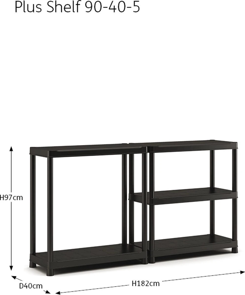Keter Plus Shelf 90/5 - 5 Planken - 90x40x182cm - Zwart 7 Keter Plus Shelf 90/5 - 5 Planken - 90x40x182cm - Zwart - Afbeelding 5
