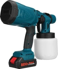 Merkloos MUSTOOL Verfspuit - Verfpistool - Verfspuiten - 1300W - 800ml - 1000ml/min - Met 3 Spuitkoppen - Voor Thuis Buiten Binnen - Voor Makita 18V Accu - Blauw Wit