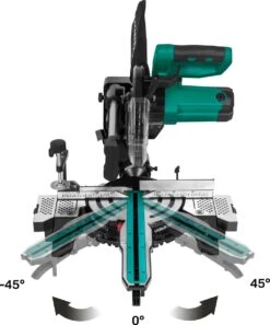 VONROC Compacte Afkortzaag - Kapzaag - Verstekzaag 2200W - Ø216mm – 5200 /min – Demonteerbare Verstekarm - Trekfunctie - Verstelbare Tafelverbreders – Kantelbaar (0-45°) – Lengtestop – Diepteregeling - Laser & LED – Incl. Zaagblad & Werkstukklem -WerkPro Verkoopwinkel 998x1200 6